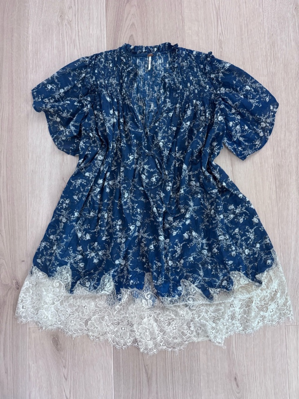 Free People Navy Floral Lace Hem Tunic Dress